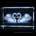 2015 Crystal 3D couple cygne Laser gravé pour les cadeaux aimés et la décoration à la maison